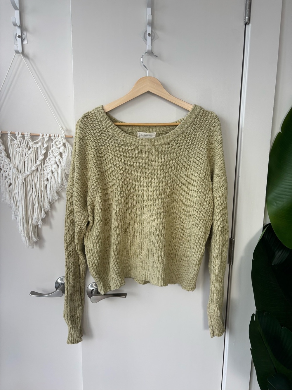 By Together Lightweight Sage Ribbed Crewneck Sweater